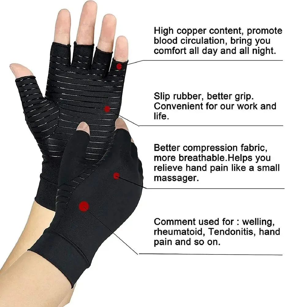1 Pair Elastic Copper Compression Wrist Guard Gloves for Men and Women