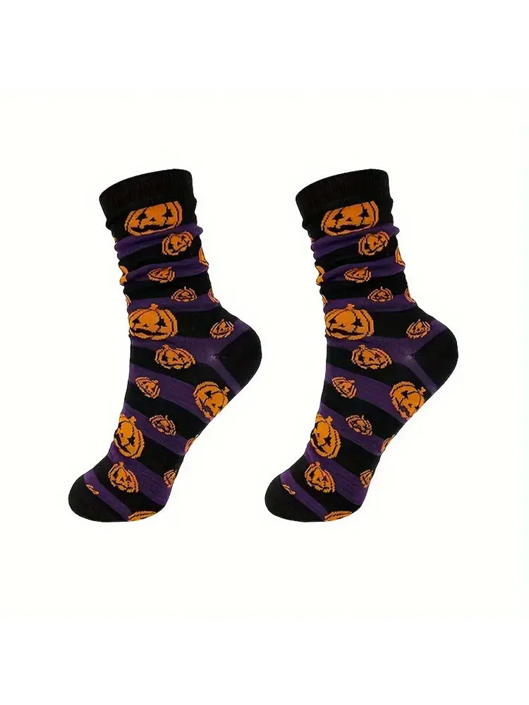 5 Pack Skull Pumpkin Cartoon Print Casual Crew Socks