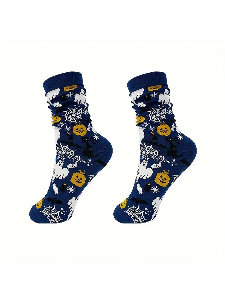 5 Pack Skull Pumpkin Cartoon Print Casual Crew Socks