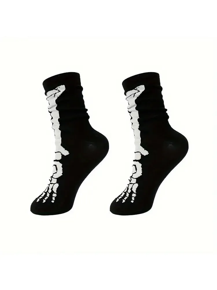 5 Pack Skull Pumpkin Cartoon Print Casual Crew Socks