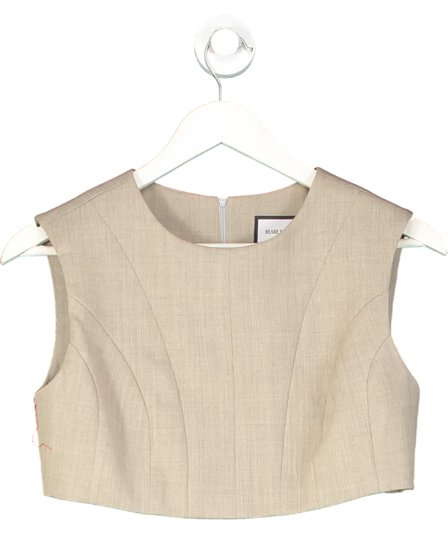 Beare Park Beige Wool Panelled Crop Top UK 6