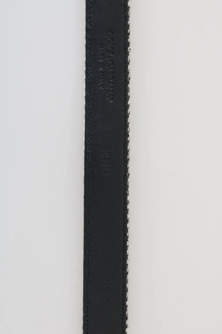 Black White Chevron Wool Leather Belt