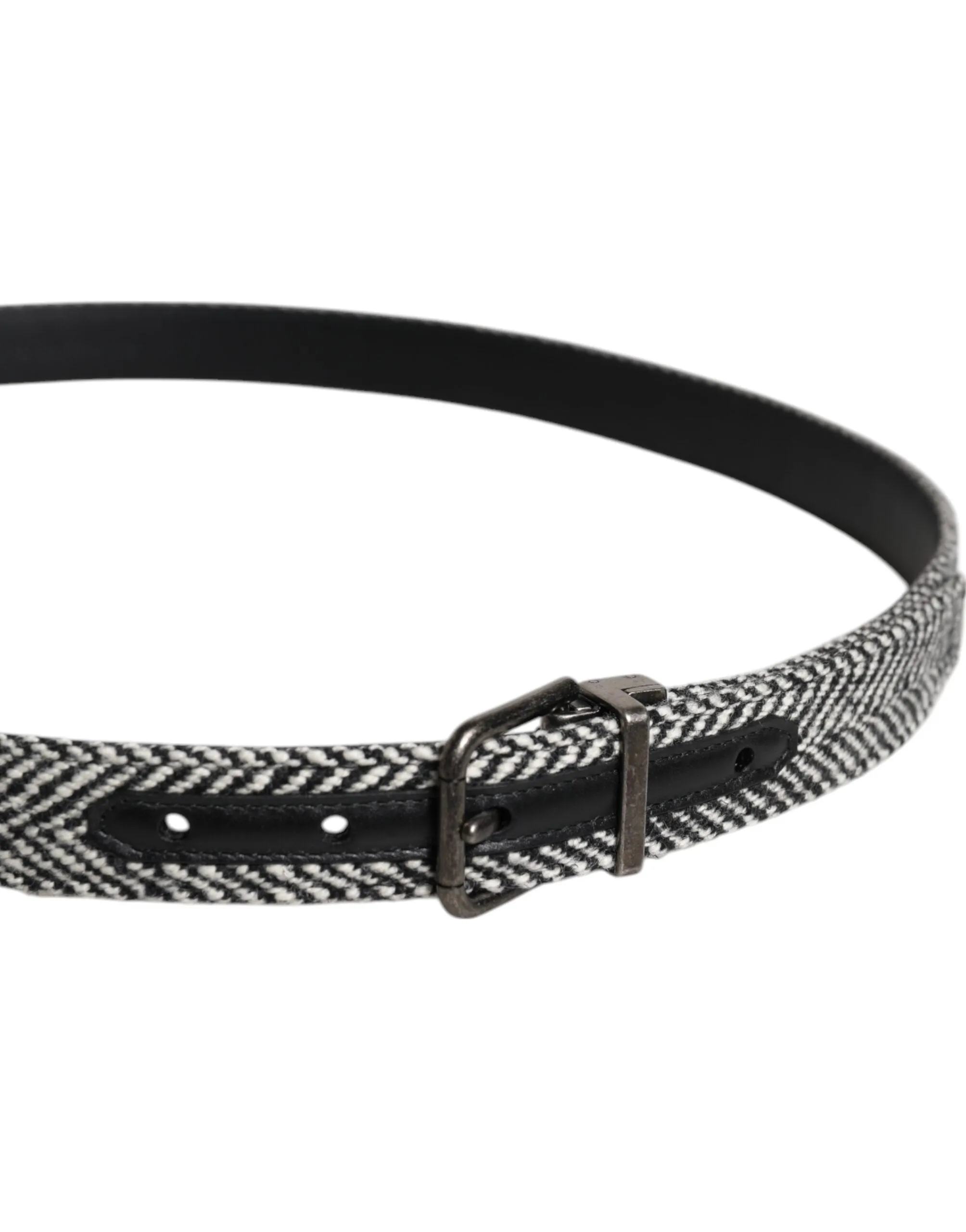 Black White Silver Tone Metal Buckle Belt