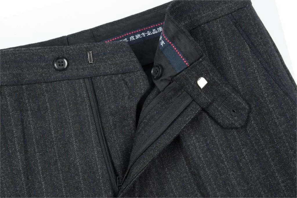High Waist Wool Men Pants Classic Straight Loose Pleated Black Suit Pants