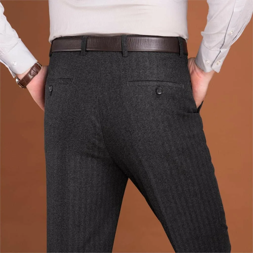 High Waist Wool Men Pants Classic Straight Loose Pleated Black Suit Pants