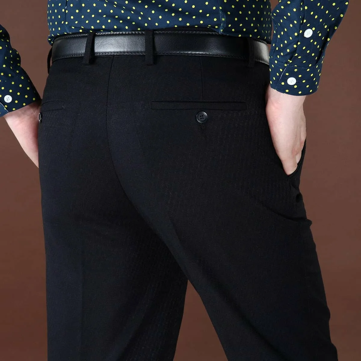 High Waist Wool Men Pants Classic Straight Loose Pleated Black Suit Pants